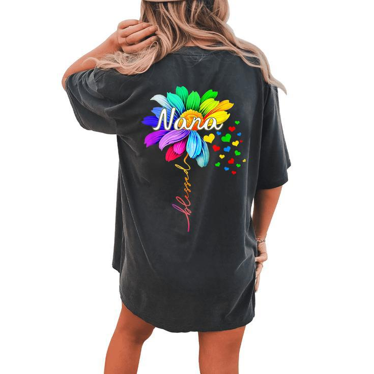 Nana Blessed Grandma Flower Daisy Tie Dye Colorful Rainbow Women's Oversized Comfort T-Shirt Back Print