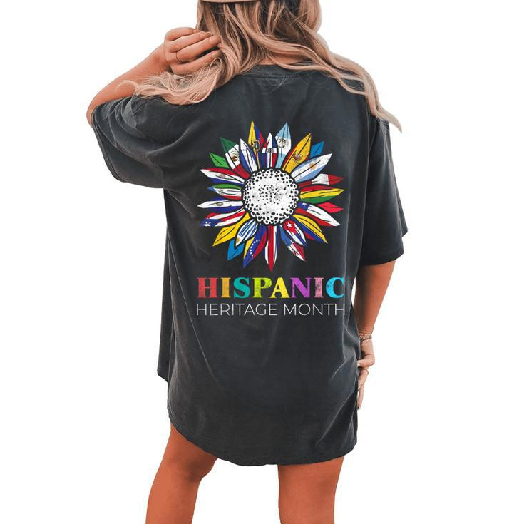 National Hispanic Heritage Month Sunflower Countries Flags Women's Oversized Comfort T-shirt Back Print