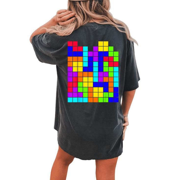 Nerdy Tetrominoes Block Puzzle Video Game Math Teacher Geek Women's Oversized Comfort T-shirt Back Print