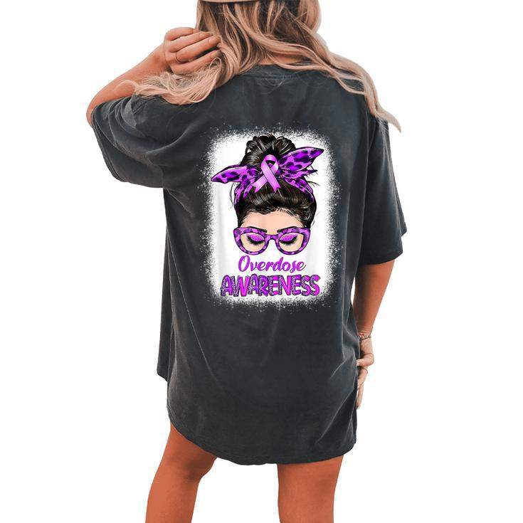 Overdose Awareness Messy Bun Purple Ribbon Women's Oversized Comfort T-shirt Back Print