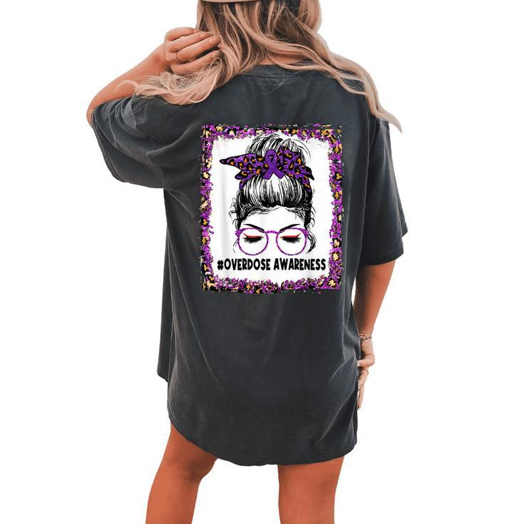Overdose Awareness Wear Purple Leopard Messy Bun Women's Oversized Comfort T-shirt Back Print
