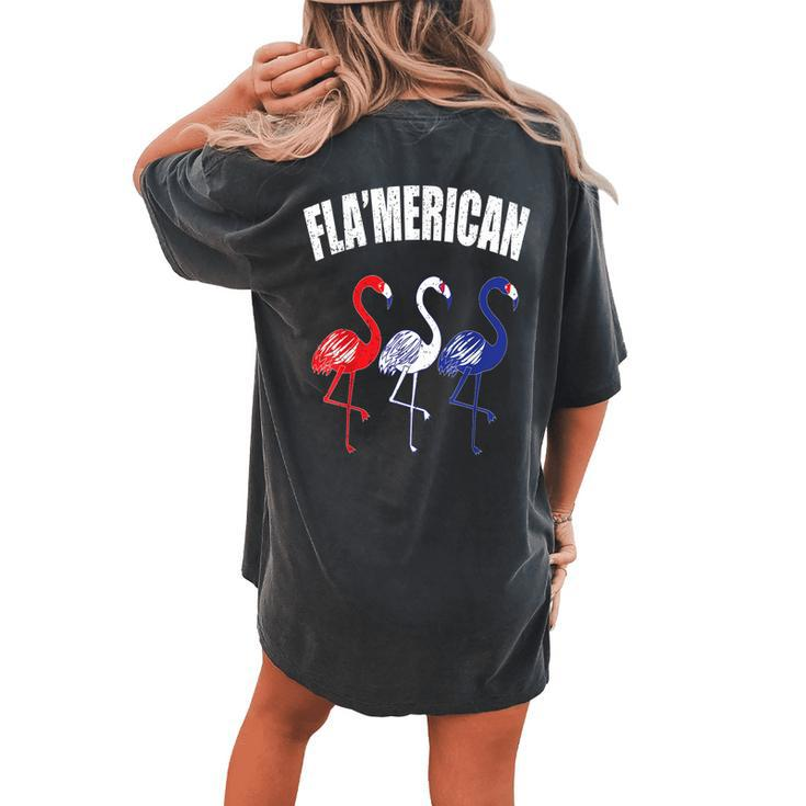 Patriotic Flamingo Red White Blue July 4Th Independence Day Women's Oversized Comfort T-Shirt Back Print