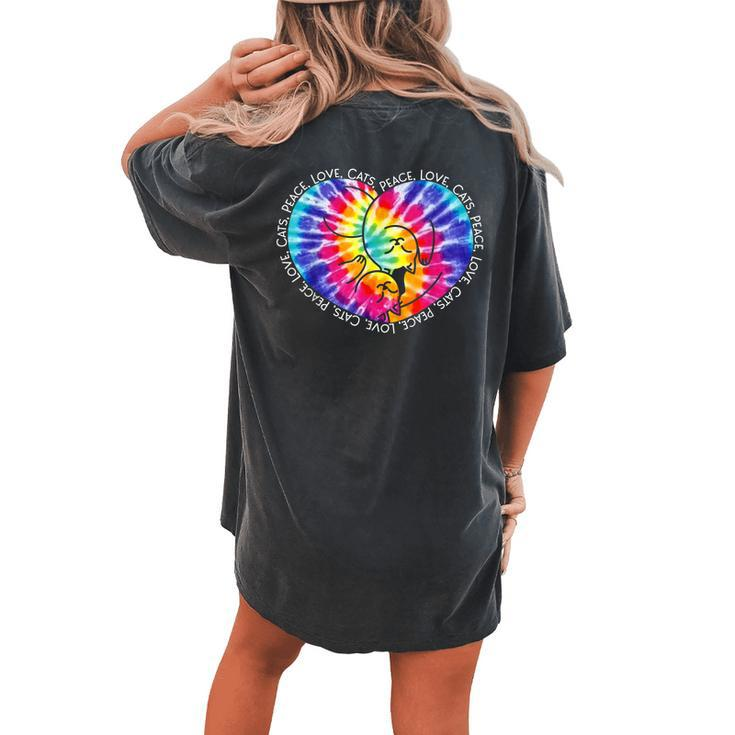 Peace Love Cats Tie Dye Heart Kitty Hippie Groovy Retro Women's Oversized Comfort T-Shirt Back Print
