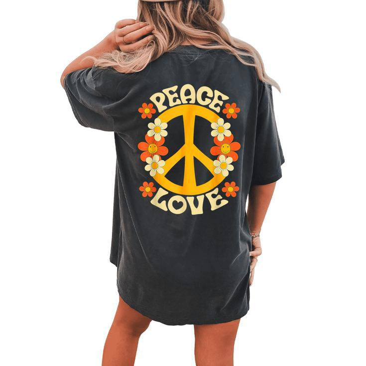 Peace Sign Love 60S 70S 80S Hippie Floral Halloween Girls Women's Oversized Comfort T-shirt Back Print