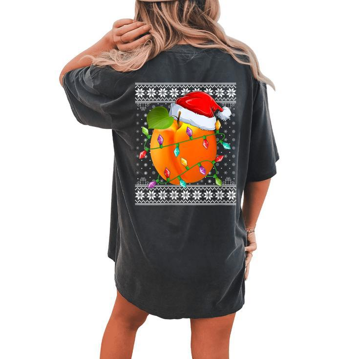 Peaches Xmas Ugly Sweater Santa Lighting Peaches Christmas Women's Oversized Comfort T-shirt Back Print