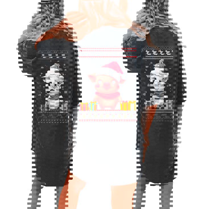 Pig Christmas Santa Hat Ugly Christmas Sweater Women's Oversized Comfort T-shirt Back Print