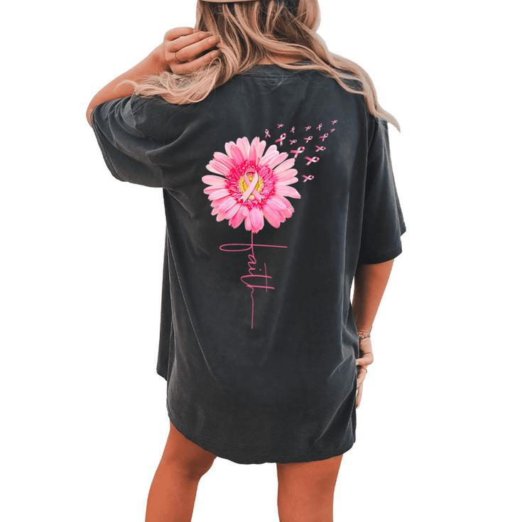 Pink Ribbon Daisy Faith Breast Cancer Awareness Month Women's Oversized Comfort T-shirt Back Print