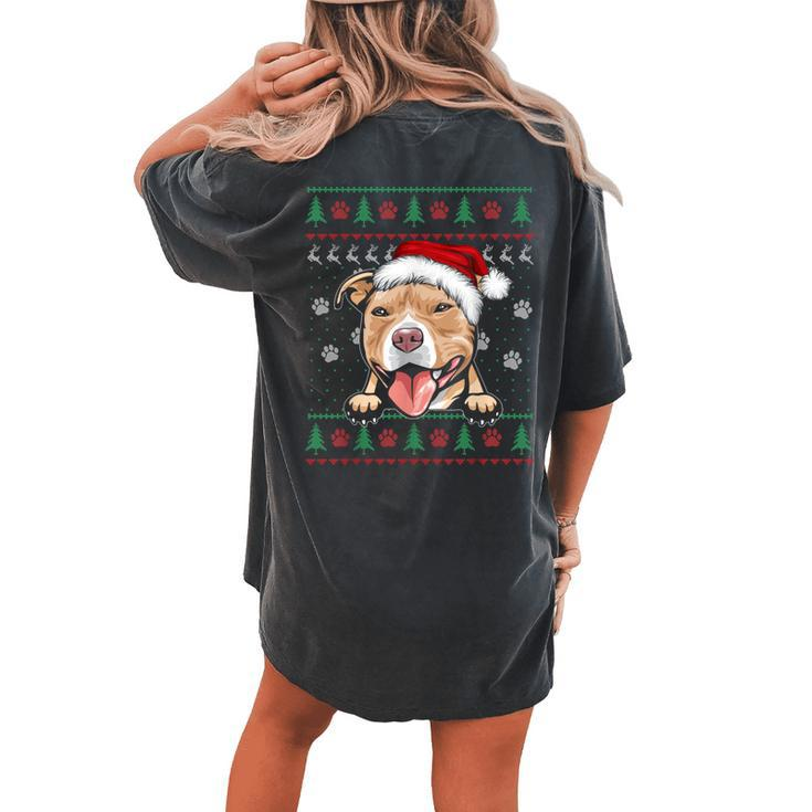 Pitbull Christmas Ugly Sweater Pit Bull Lover Women's Oversized Comfort T-shirt Back Print