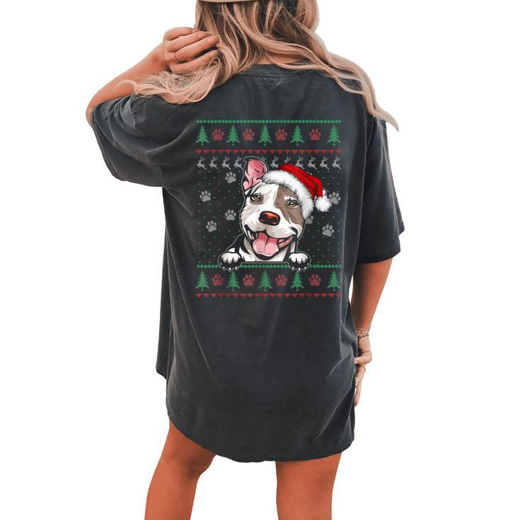 Pitbull Christmas Ugly Sweater Pit Bull Lover Xmas Women's Oversized Comfort T-shirt Back Print