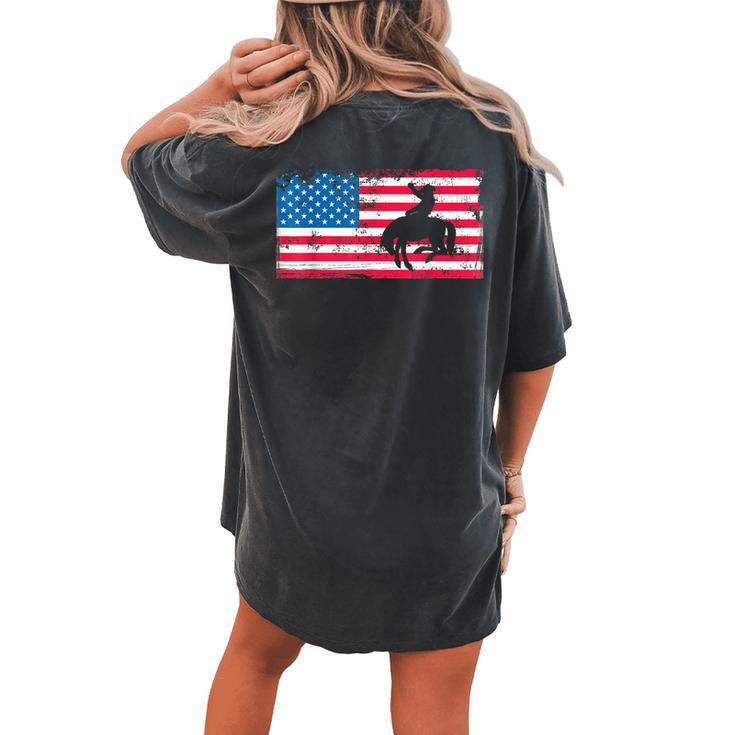 Retro American Flag Rodeo Bronc Horse Riding Cowboy Cowgirl Women's Oversized Comfort T-Shirt Back Print