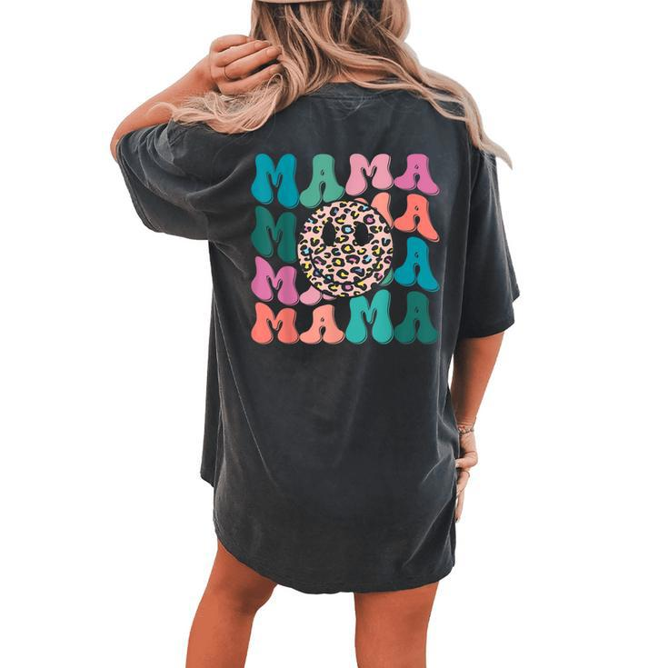 Retro Leopard Mama Groovy Face Trendy New Mom Women's Oversized Comfort T-Shirt Back Print