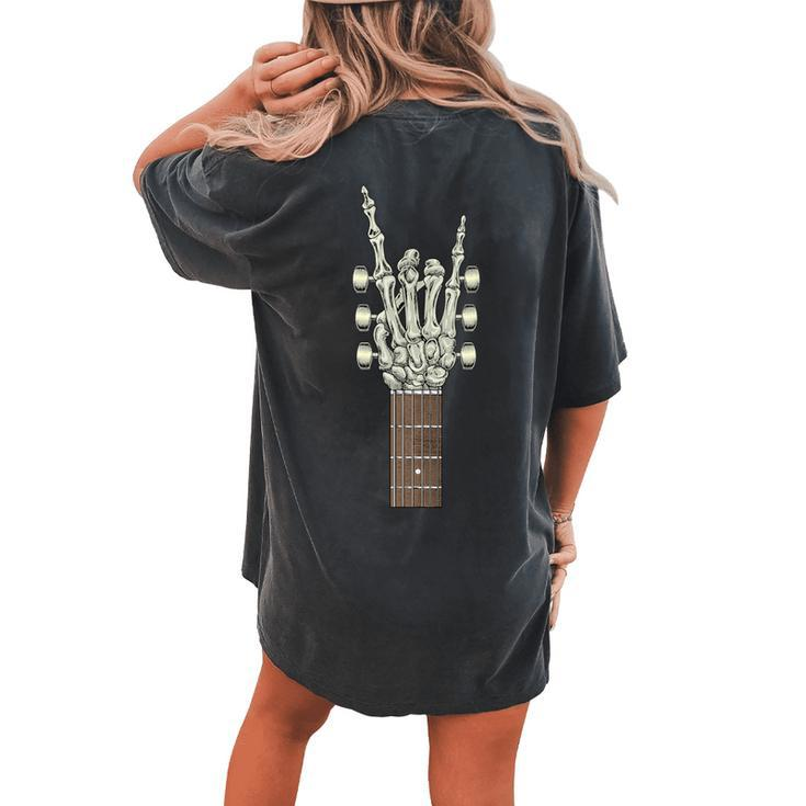 Rock On Skeleton Hand Guitar Rock & Roll Rock Band Women's Oversized Comfort T-shirt Back Print
