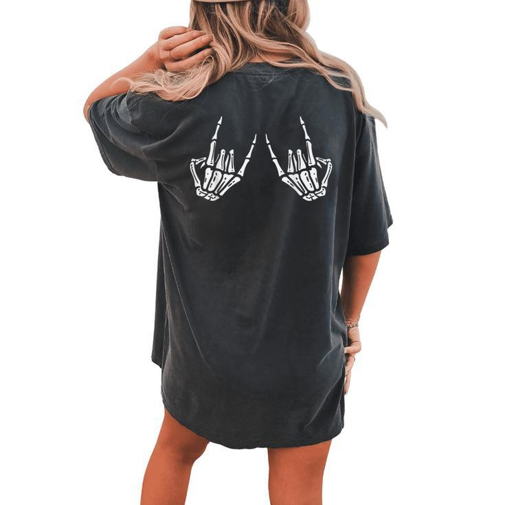 Rocker Skeleton Rock Hand On Skater Halloween For Women's Oversized Comfort T-shirt Back Print