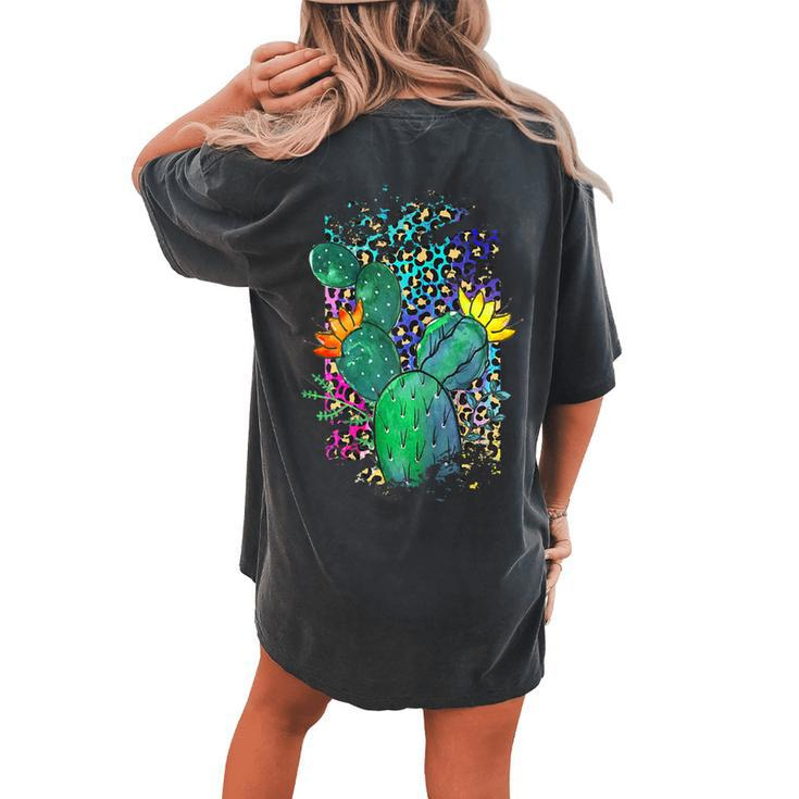 Rodeo Cowgirl Leopard Cheetah Cactus Graphic Women Western Women's Oversized Comfort T-Shirt Back Print
