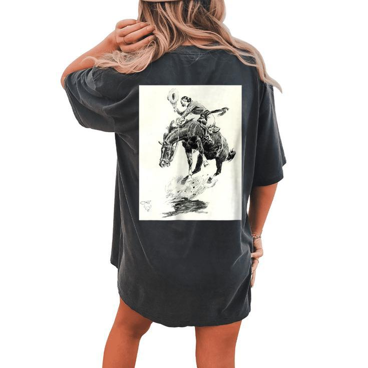 Rodeo Cowgirl Riding Bucking Horse Women's Oversized Comfort T-Shirt Back Print