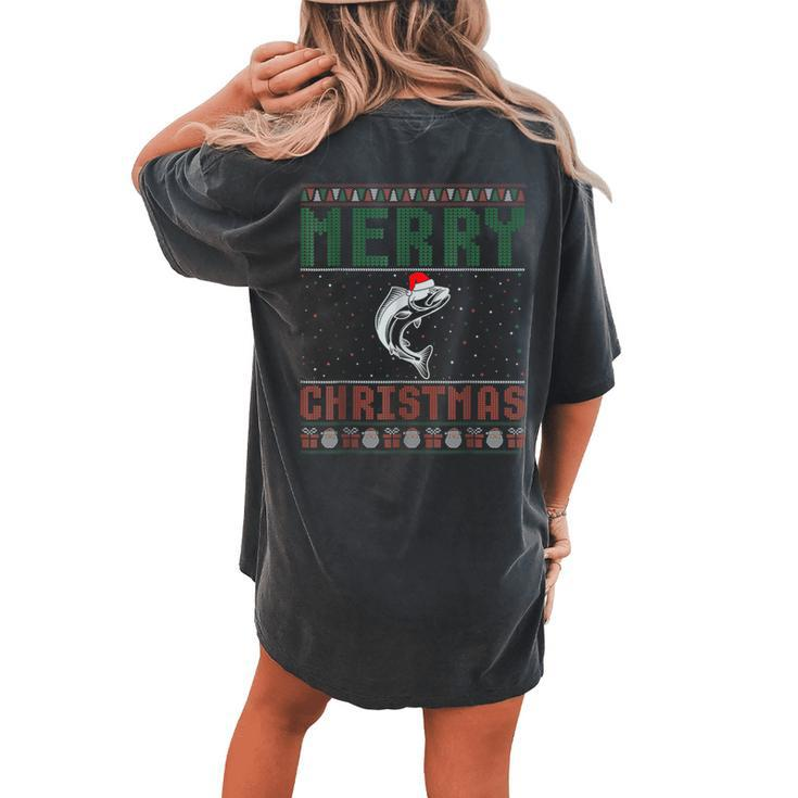 Salmon Ugly Christmas Sweater Family Matching Women's Oversized Comfort T-shirt Back Print