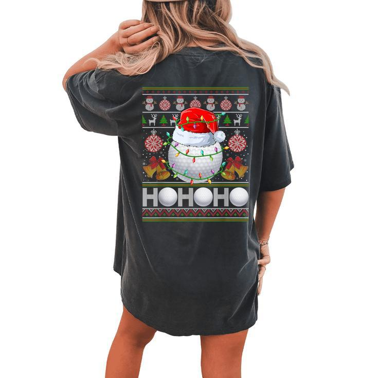Santa Claus Golf Ball Xmas Tree Light Ugly Christmas Sweater Women's Oversized Comfort T-shirt Back Print