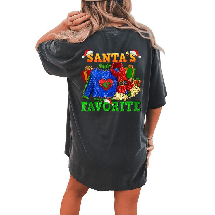 Santa's Favorite Ugly Christmas Sweaters And Scarf Santa Hat Women's Oversized Comfort T-shirt Back Print