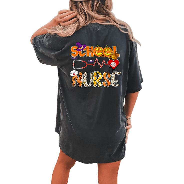 School Nurse Halloween With Pumpkin Witch Hat Women's Oversized Comfort T-shirt Back Print
