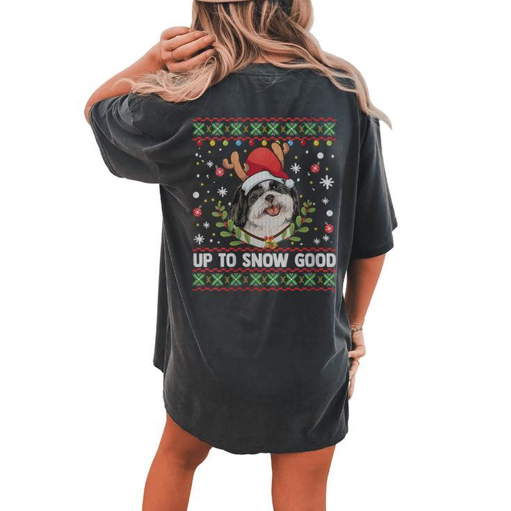 Shih Tzu Dog Reindeer Ugly Christmas Sweater Women's Oversized Comfort T-shirt Back Print