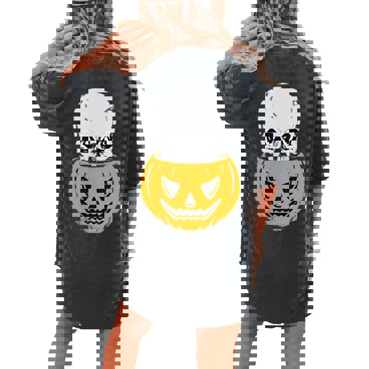 Skull Pumpkin Halloween Subtle Minimal Trick Or Treat Halloween Women's Oversized Comfort T-shirt Back Print