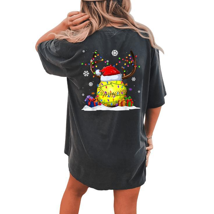 Softball Lovers Reindeer Santa Hat Ugly Christmas Sweater Women's Oversized Comfort T-shirt Back Print