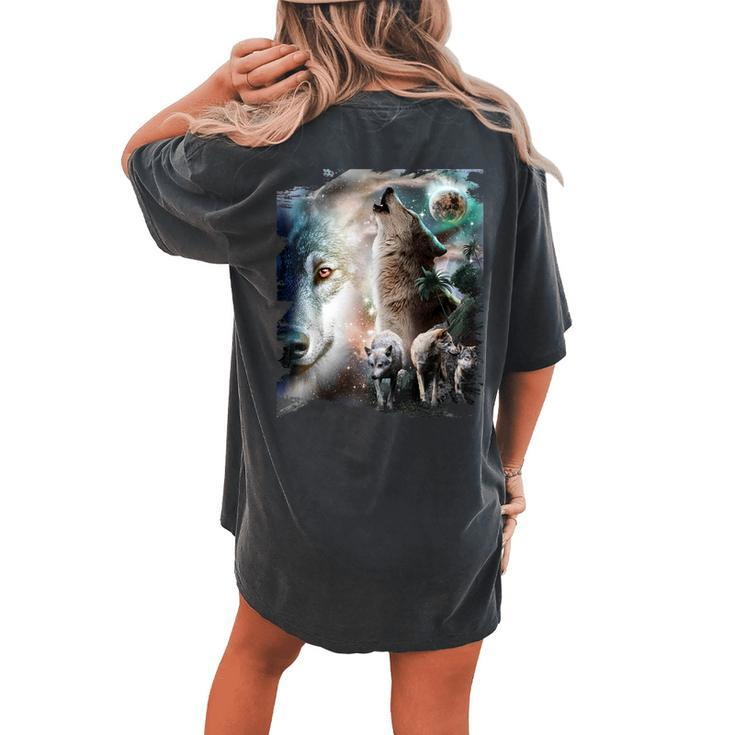Space Wolves Wolf Howling At Moon Women's Oversized Comfort T-shirt Back Print