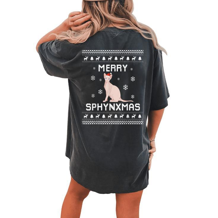 Sphynx Cat Lover Christmas Ugly Xmas Sweater Sphynx Women's Oversized Comfort T-shirt Back Print