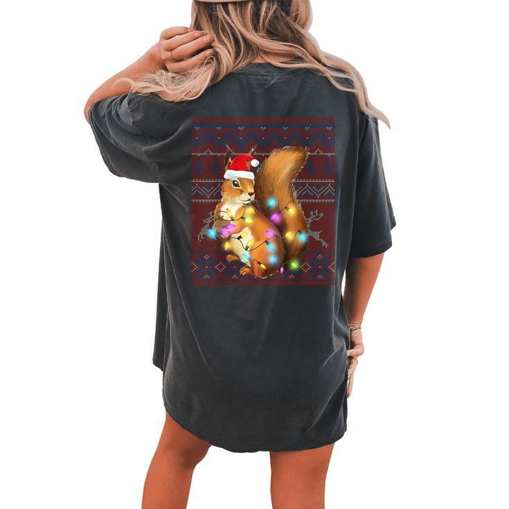 Squirrel Christmas Lights Ugly Sweater Squirrel Lover Women's Oversized Comfort T-shirt Back Print