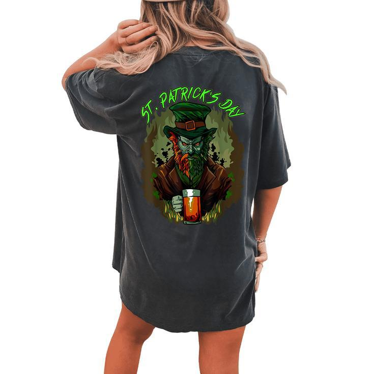 St Patrick's Day Horror Scary Dark Leprechaun Spooky Cool Leprechaun Women's Oversized Comfort T-shirt Back Print
