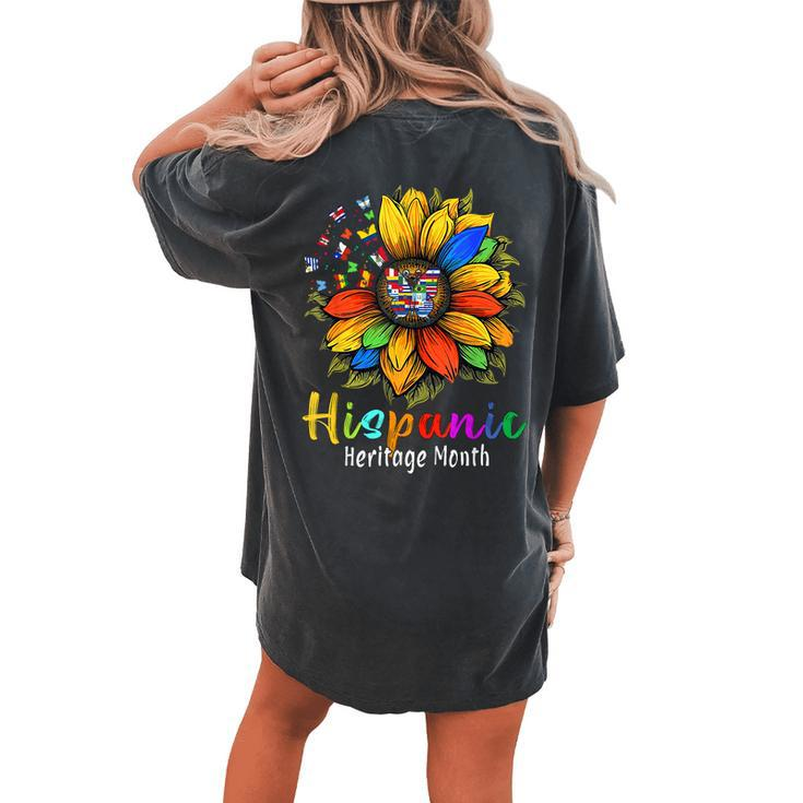 Sunflower Latin Countries Flags Hispanic Heritage Month Women's Oversized Comfort T-shirt Back Print