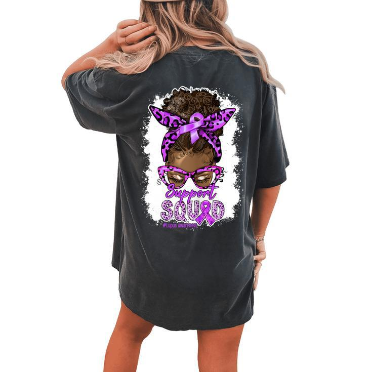 Support Squad Afro Messy Bun Leopard Lupus Awareness Women's Oversized Comfort T-shirt Back Print