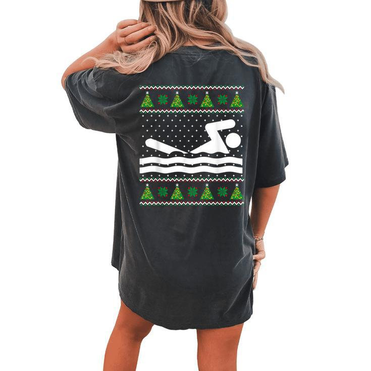 Swimming Ugly Christmas Sweater Women's Oversized Comfort T-shirt Back Print