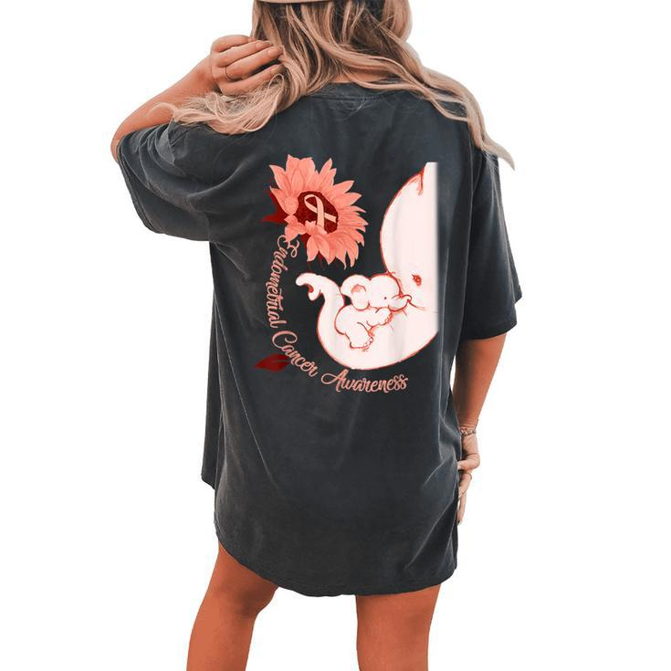 Th Uterine Cancer Awareness Sunflower Elephant Costume Women's Oversized Comfort T-Shirt Back Print
