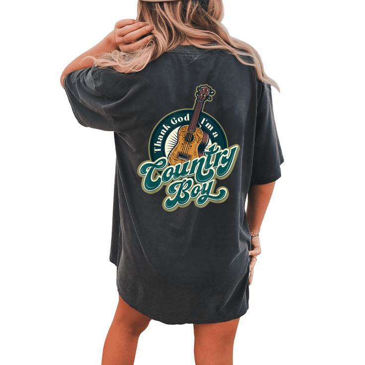 Thank God Im A Countryboy Country Music Hat Cowgirl Band Women's Oversized Comfort T-Shirt Back Print