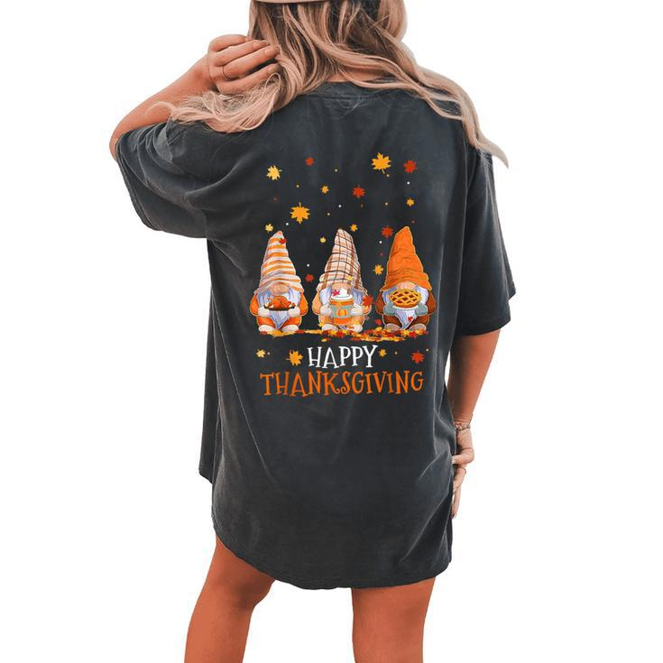 Three Gnomes Happy Thanksgiving Autumn Fall Pumpkin Spice Women's Oversized Comfort T-shirt Back Print