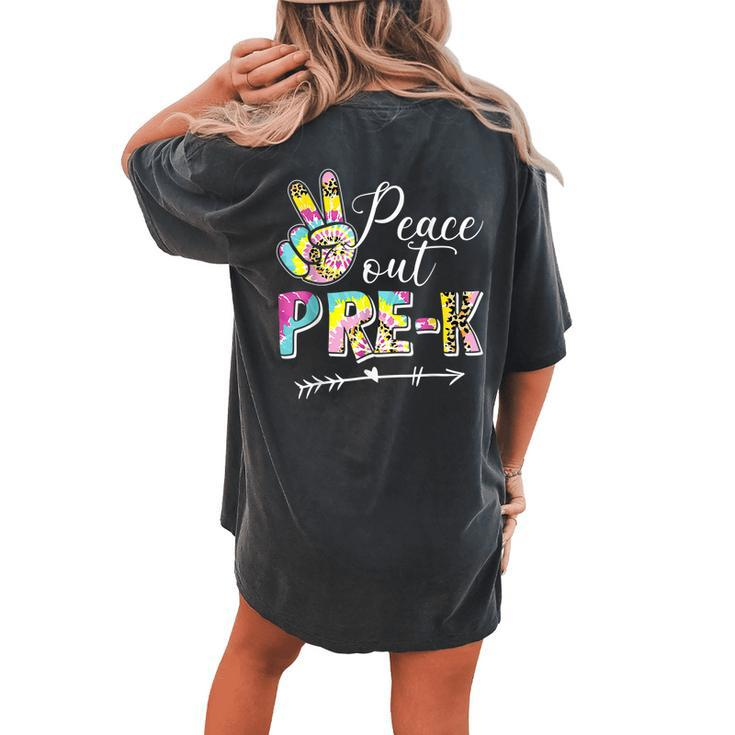 Tie Dye Peace Out Prek Last Day Of School Leopard Teacher Women's Oversized Comfort T-Shirt Back Print