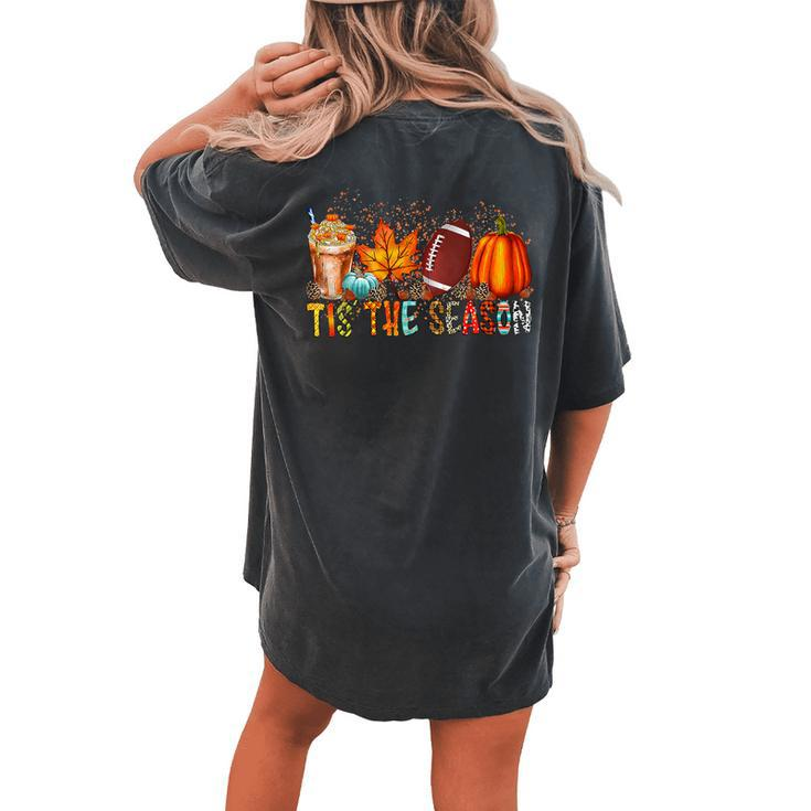 Tis' The Season Leopard Pumpkin Football Halloween Fall Women's Oversized Comfort T-shirt Back Print