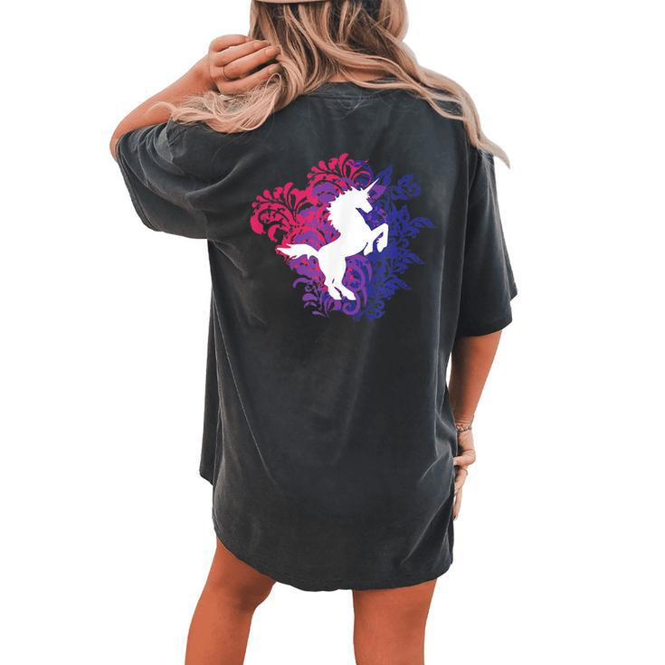 Unicorn On Floral Explosion Bisexuality Relaxed Fit Women's Oversized Comfort T-Shirt Back Print