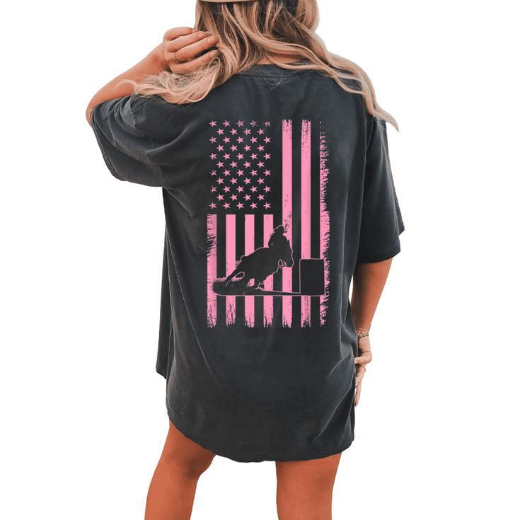 Us Flag Pink Cowgirl Rodeo Western Horse Barrel Racing Women's Oversized Comfort T-Shirt Back Print