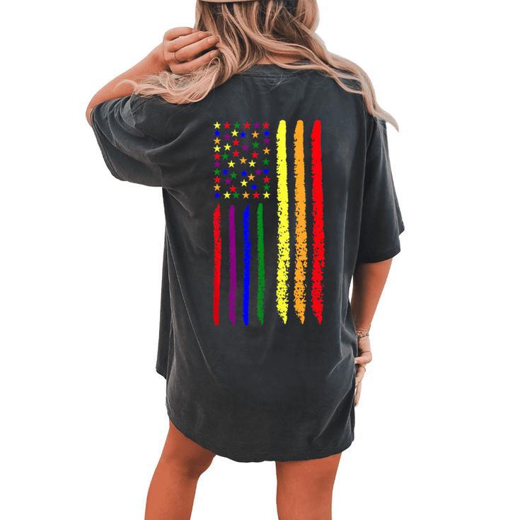 Usa Pride Rainbow Flag Patriotic Pride Love Is Love  Women's Oversized Graphic Back Print Comfort T-shirt