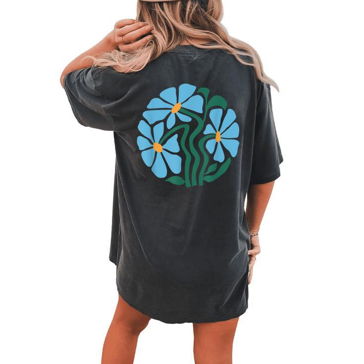 Vintage Blue Flower Retro Minimalist 70S Flower Power  Women's Oversized Graphic Back Print Comfort T-shirt