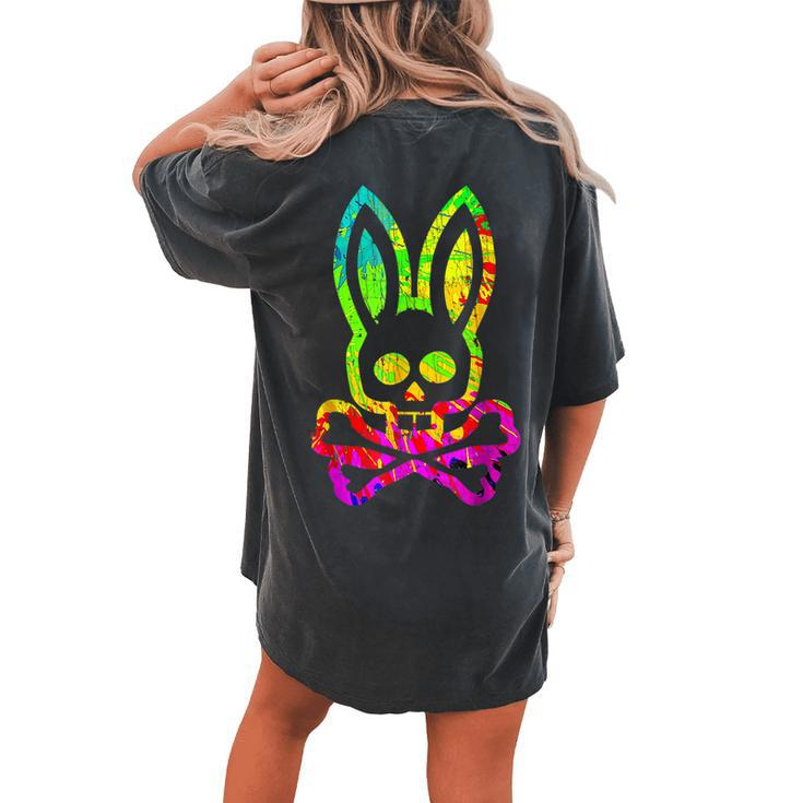 Vintage Horror Bunny Rabbit Face Tie Dye Happy Easter Day Rabbit Women's Oversized Comfort T-shirt Back Print