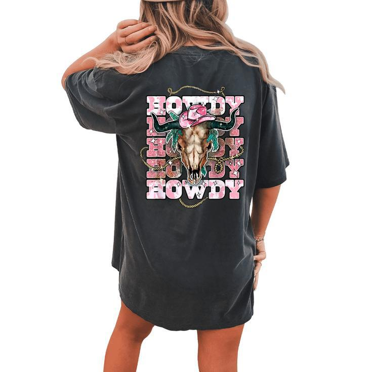 Vintage Pink Leopard Howdy Bull Skull Cowgirl Rodeo Western Women's Oversized Comfort T-Shirt Back Print