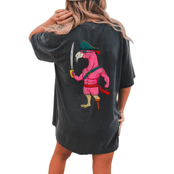 Vintage Pirate Pink Flamingo With Sword Halloween Costume Women's Oversized Comfort T-Shirt Back Print