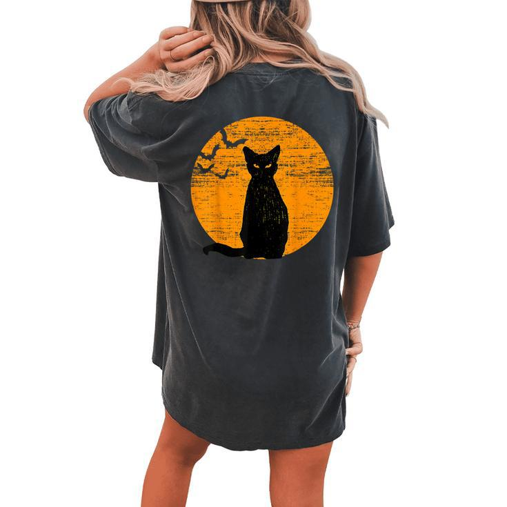 Vintage Scary Halloween Black Cat Costume Retro Moon Cat Mom Women's Oversized Comfort T-shirt Back Print