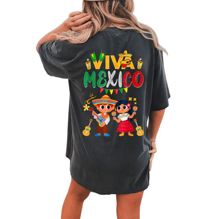 Viva Mexico Boys Girl Maracas Guitar Mexican Independence Women's Oversized Comfort T-shirt Back Print