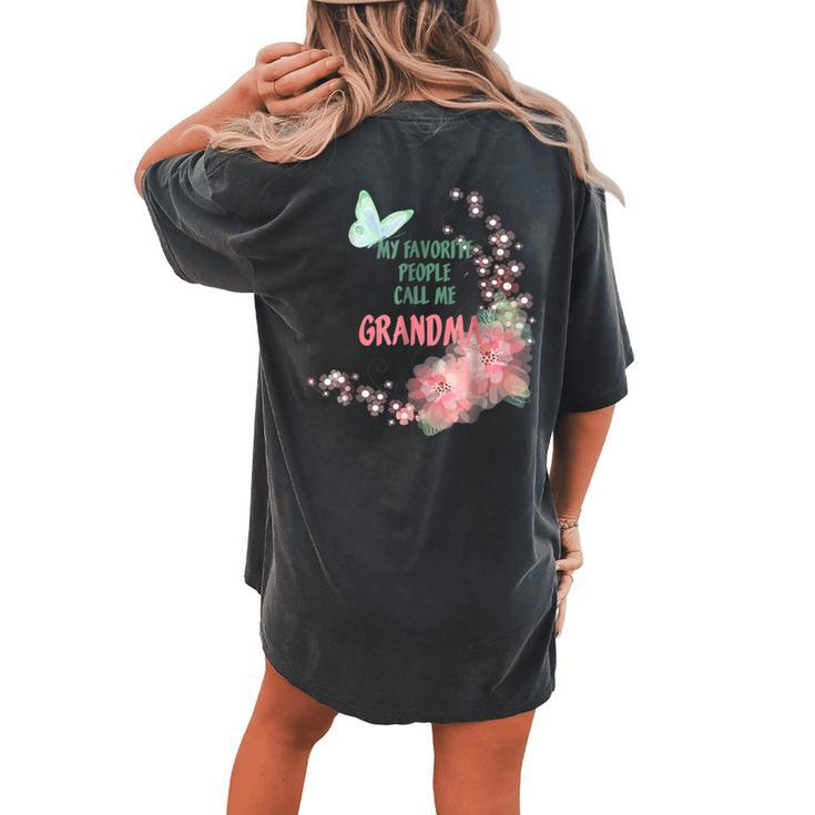 Watercolor Favorite People Grandma Butterfly Floral Women's Oversized Comfort T-Shirt Back Print