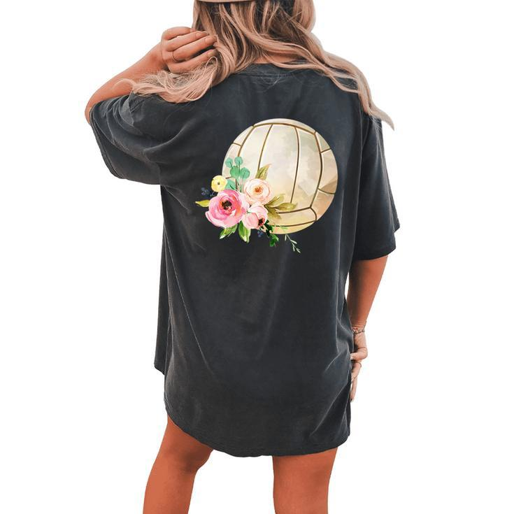 Watercolor Volleyball Boho Floral Volleyball Mom Women's Oversized Comfort T-Shirt Back Print