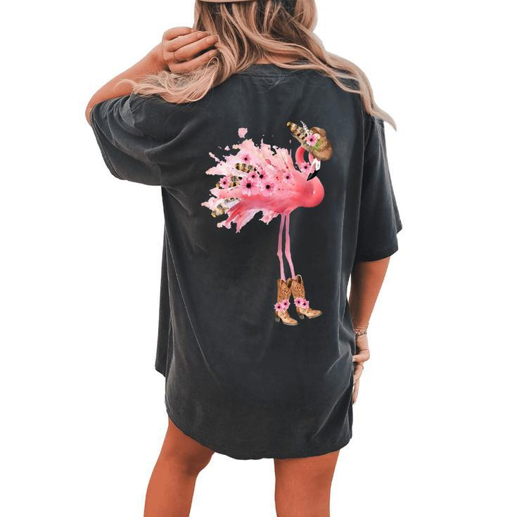 Western Boho Cowgirl Flamingo Print Women's Oversized Comfort T-Shirt Back Print